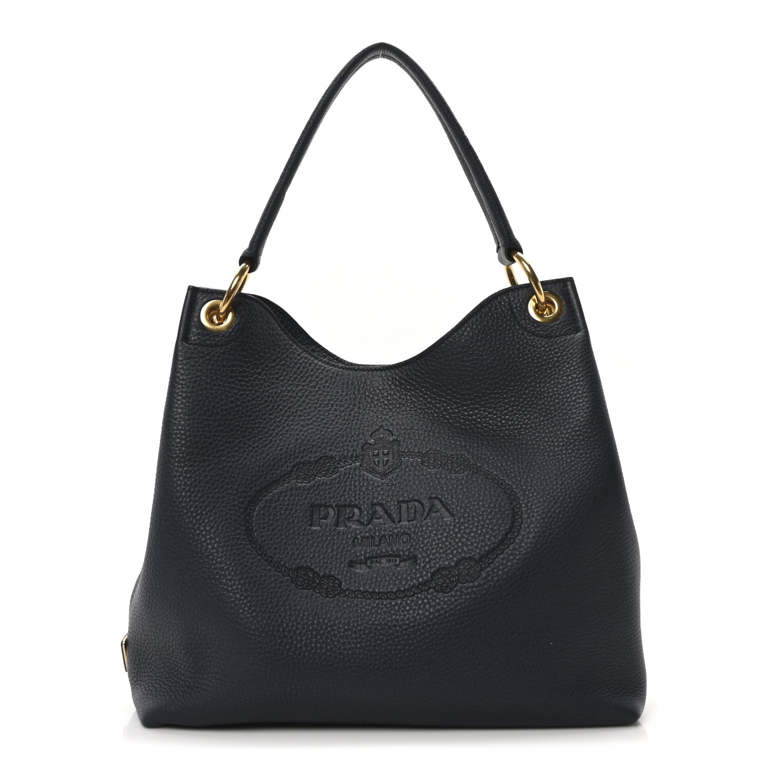 Prada Vitello Daino Embossed Logo Hobo Baltico 1 of 10
