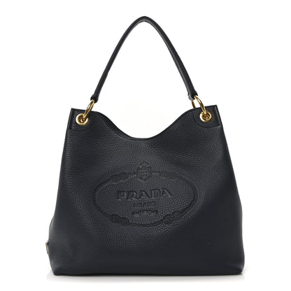 Prada Vitello Daino Embossed Logo Hobo Baltico 1 of 10
