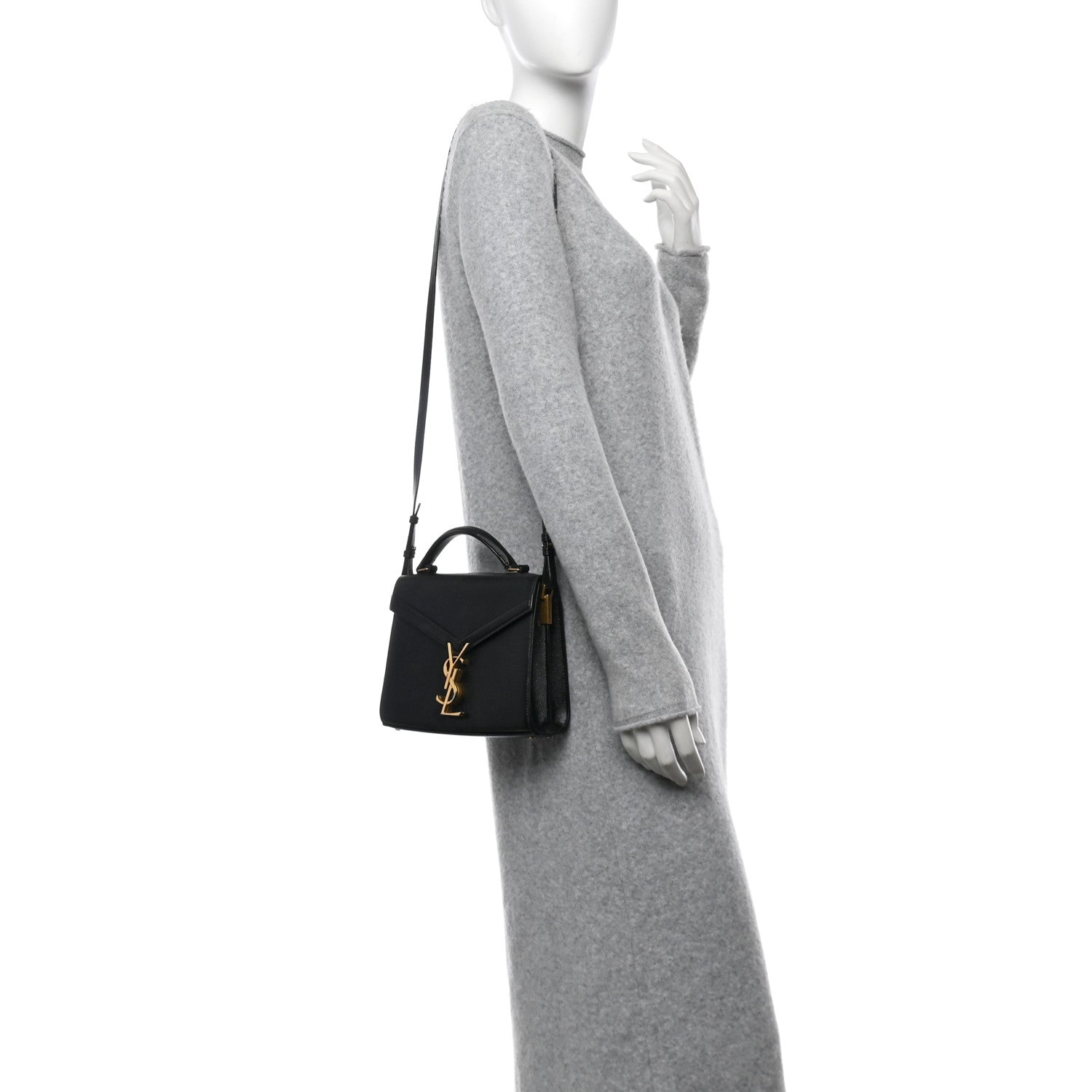 Saint Laurent Grain de Poudre Mini Classic Monogram Cassandra Top Handle Black Rouge Legion 2 of 12