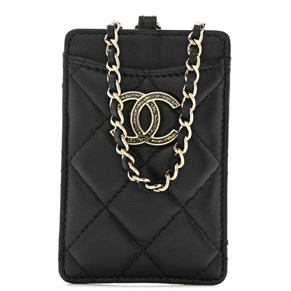 Chanel Lambskin Quilted Glitter Card Holder On Chain Black 1 of 12