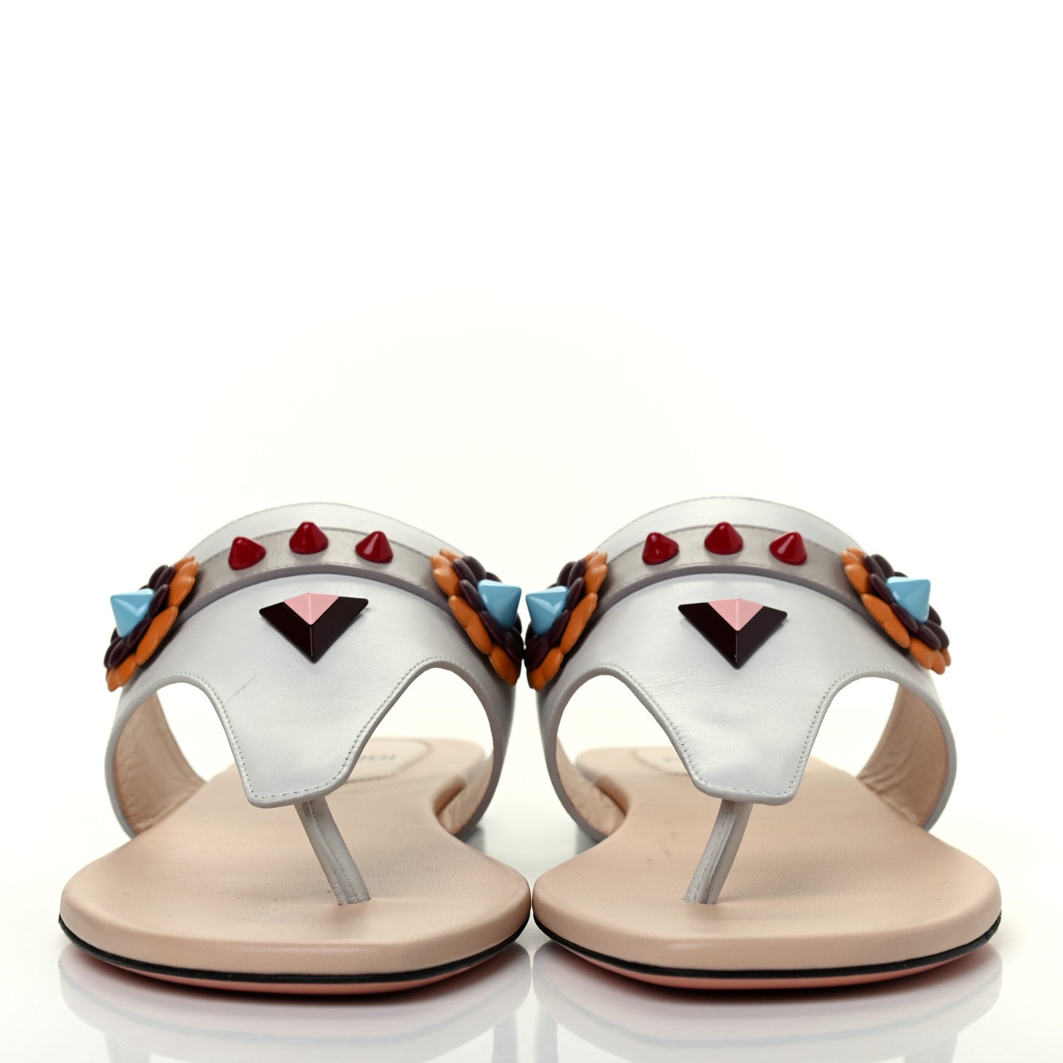 Fendi Calfskin Flowerland Thong Sandals 37 White 2 of 12