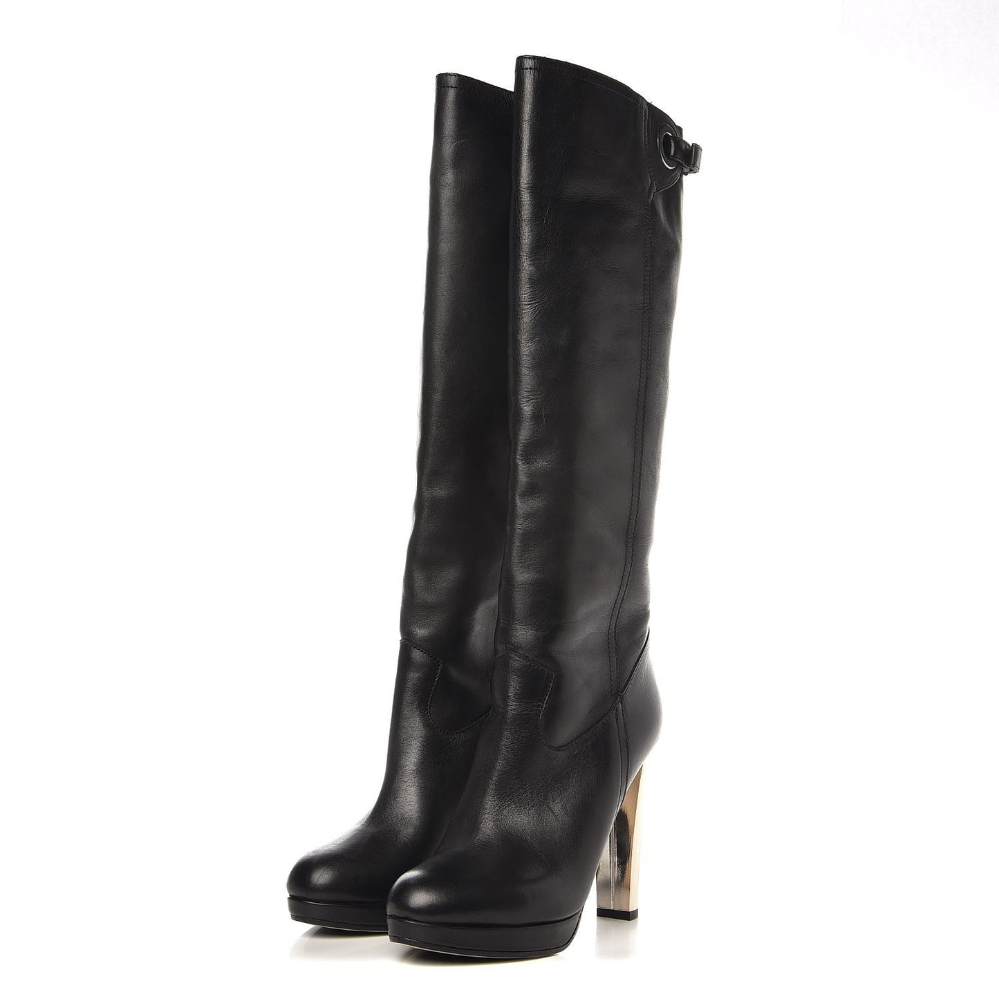 Calfskin Knee High Platform Boots 39 Black