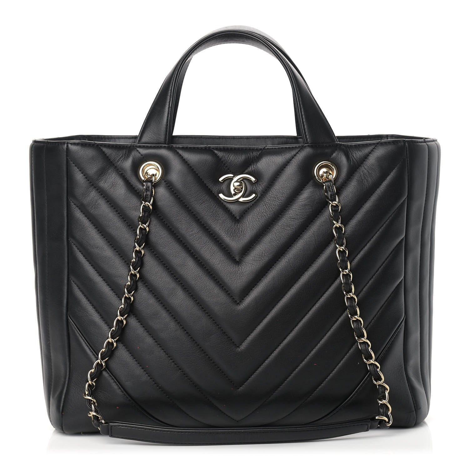 Chanel Calfskin Chevron Quilted Large Shopping Tote Black 1 of 15