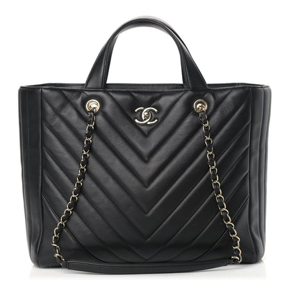Chanel Calfskin Chevron Quilted Large Shopping Tote Black 1 of 15