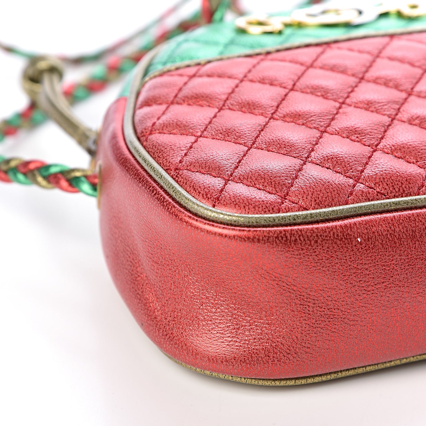 Laminated Nappa Trapuntata Mini Zumi Dome Shoulder Bag Rosso Jasmine Green Rame
