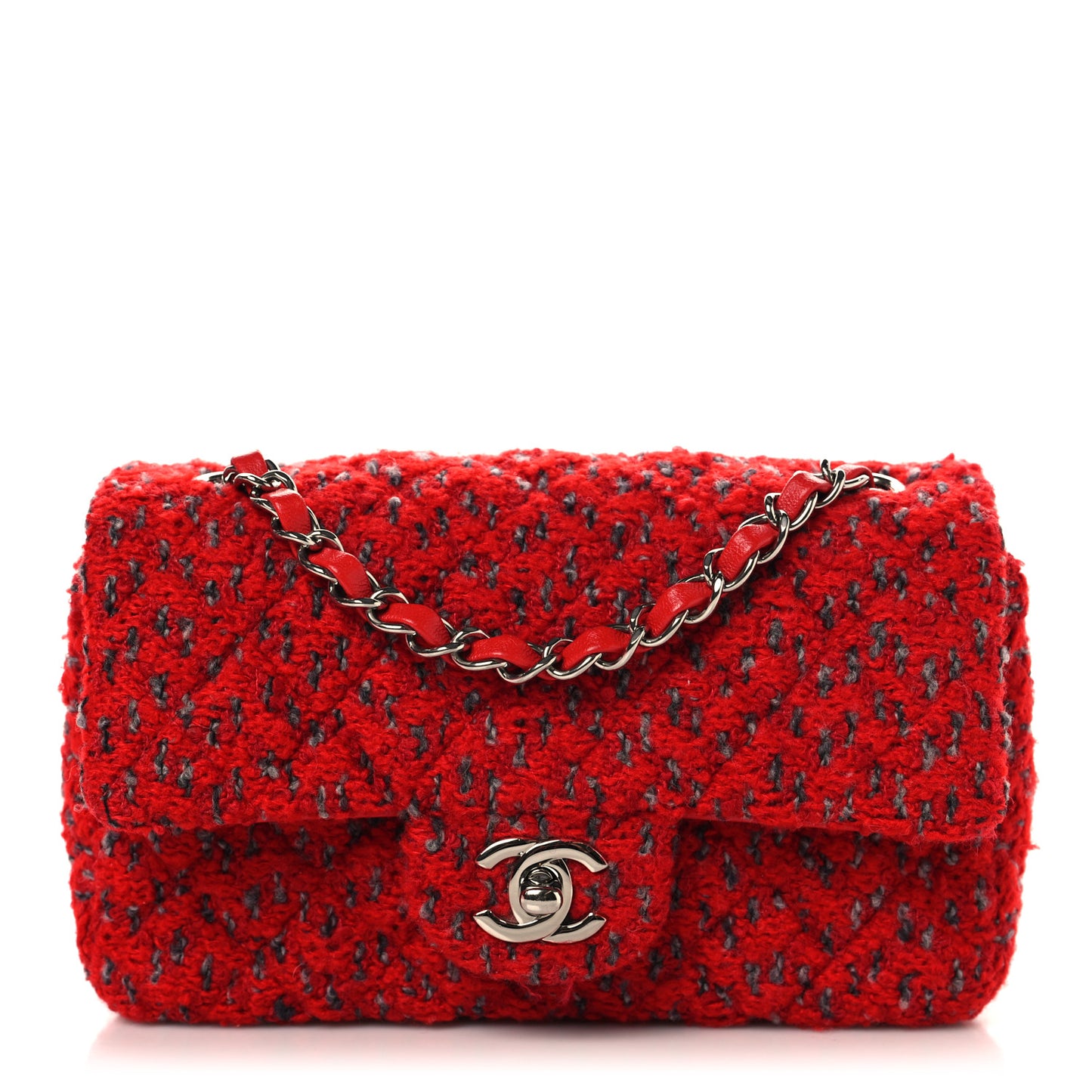 Tweed Quilted Mini Rectangular Flap Red Grey