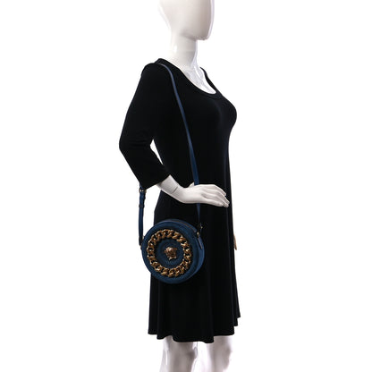 Versace Denim Mini La Medusa Chain Round Crossbody Bag Navy Blue 2 of 9