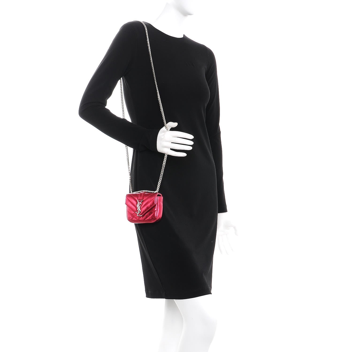 Saint Laurent Metallic Calfskin Chevron Monogram Micro Crossbody Bag Elect 2 of 7