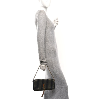 Saint Laurent Striped Fabric Monogram Tassel Kate 99 Baguette Bag Black Gold 2 of 11