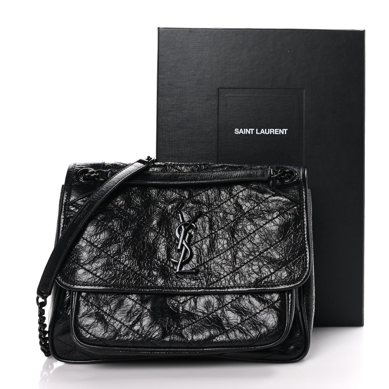Saint Laurent Crinkled Calfskin Matelasse Monogram Medium Niki Chain Satchel Black 10 of 10