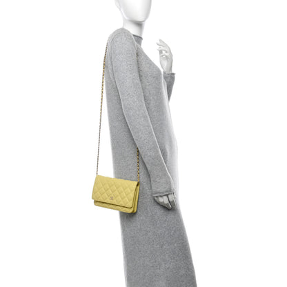 Chanel Caviar Quilted Wallet on Chain WOC Yellow 2 of 13