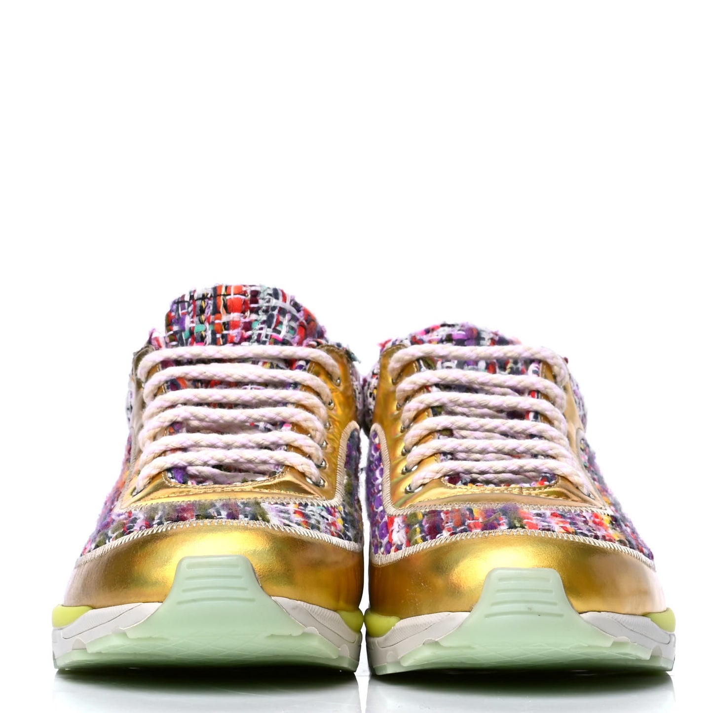 Tweed Lambskin Runway Sneakers 38.5 Silver Multicolor
