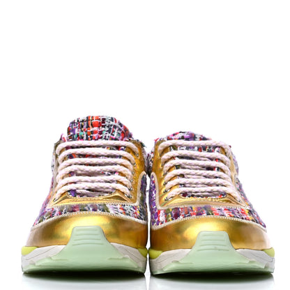 Chanel Tweed Lambskin Runway Sneakers 38.5 Silver Multicolor 2 of 4
