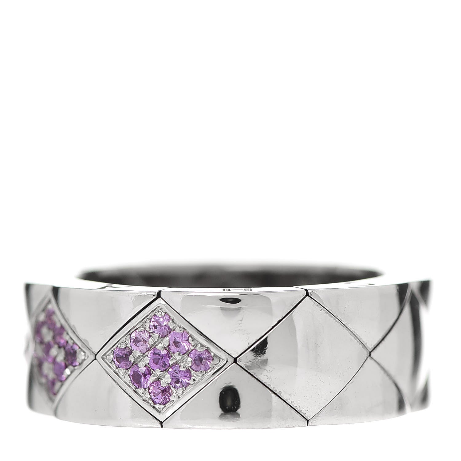 Chanel 18K White Gold Pink Sapphire Matelasse Ring 54 7 3 of 6