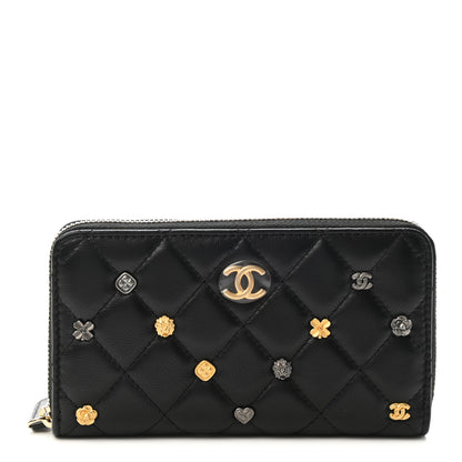 Chanel Lambskin Quilted Small Lucky Charms Zip Around Wallet Black 1 of 8