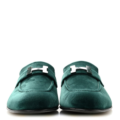 Hermes Velvet Mens Paris Loafers 43.5 Vert Fonce 3 of 10