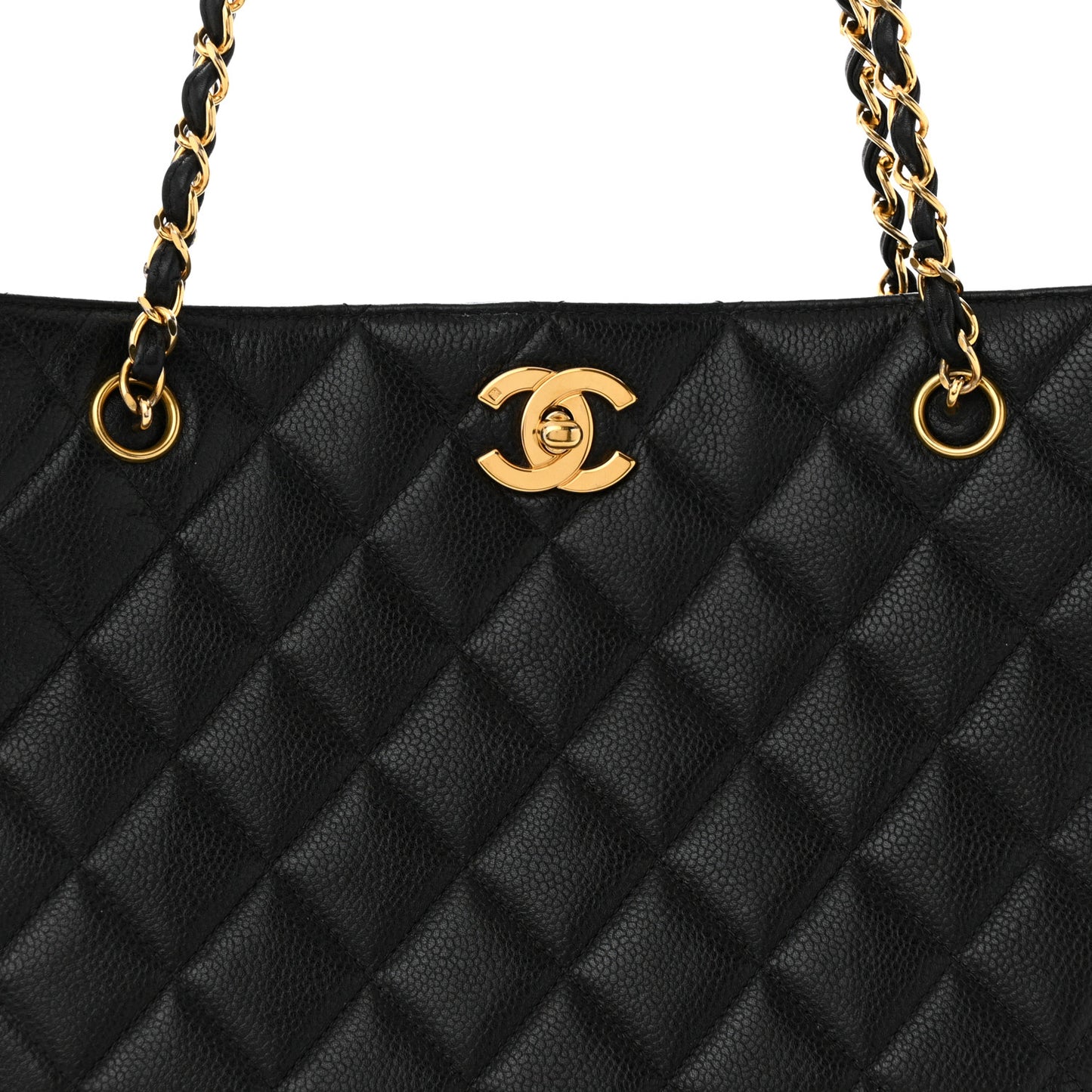 Caviar Quilted Shopping Tote Black