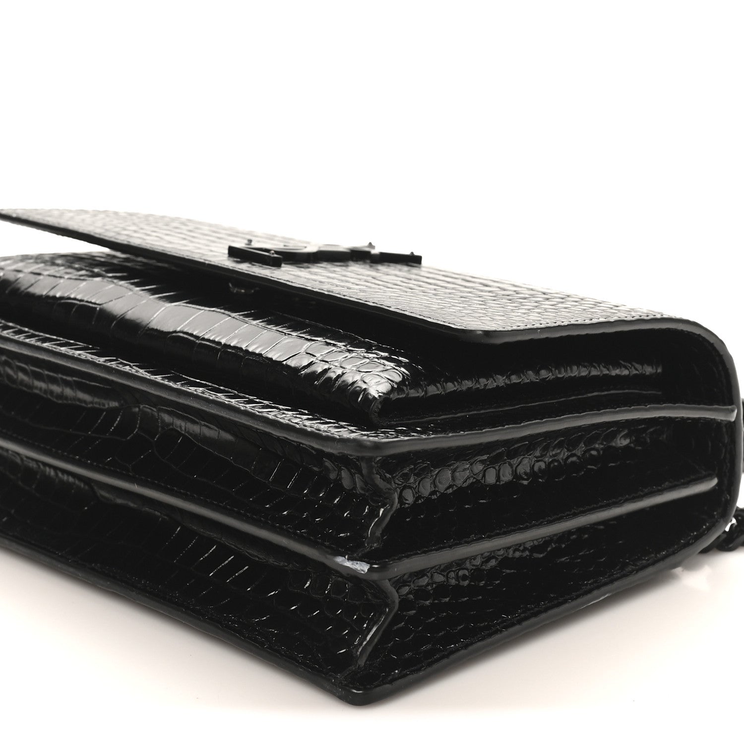 Saint Laurent Calfskin Crocodile Embossed Medium Monochrome Monogram Sunset Black 9 of 9