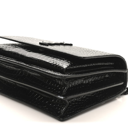 Saint Laurent Calfskin Crocodile Embossed Medium Monochrome Monogram Sunset Black 9 of 9