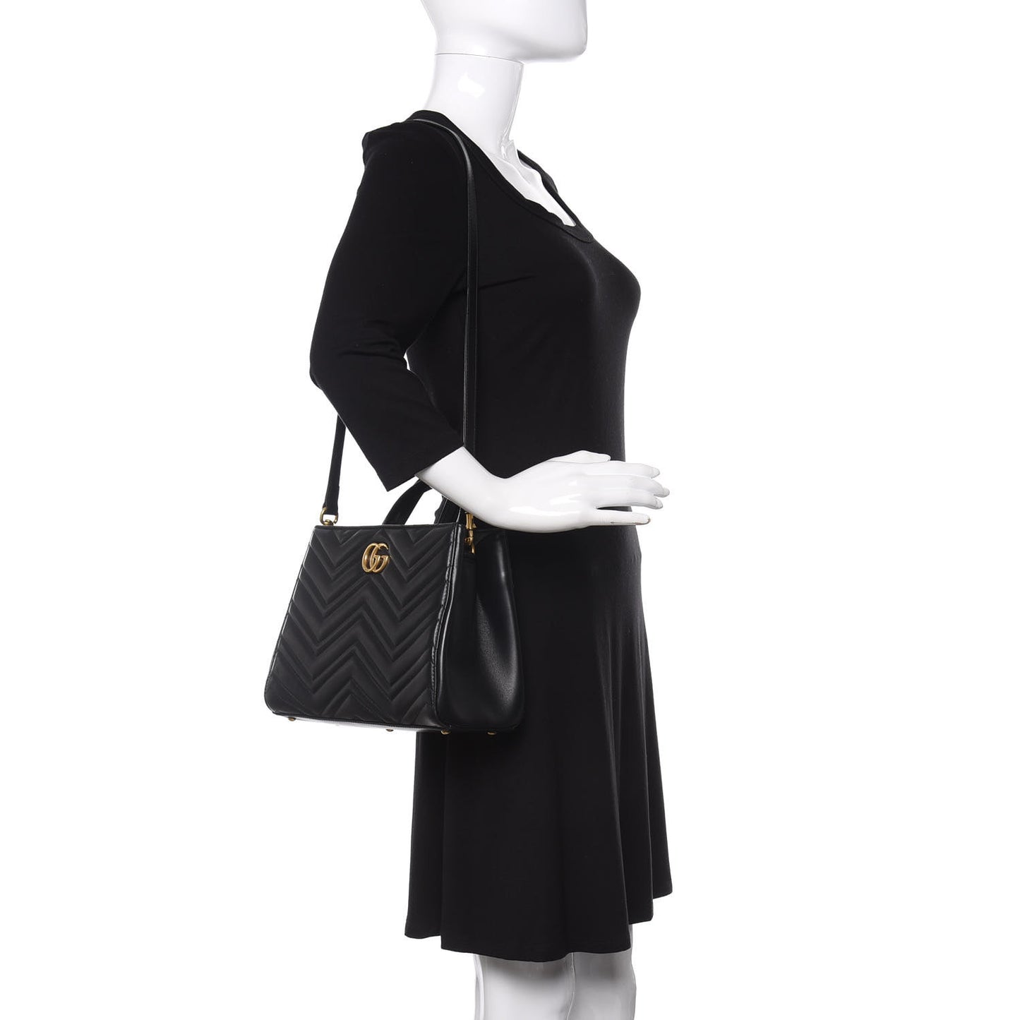 Calfskin Matelasse Small GG Marmont Tote Black