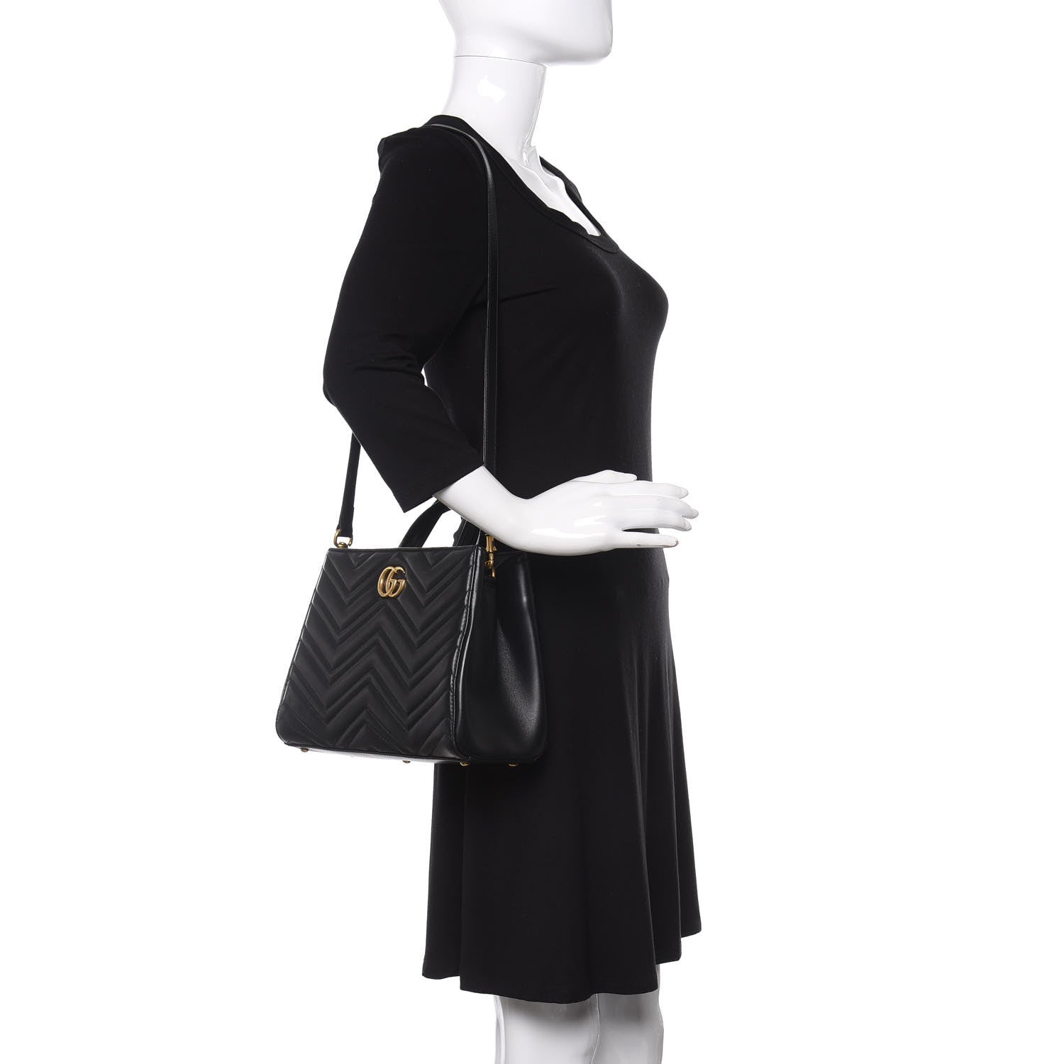 Gucci Calfskin Matelasse Small GG Marmont Tote Black 2 of 11