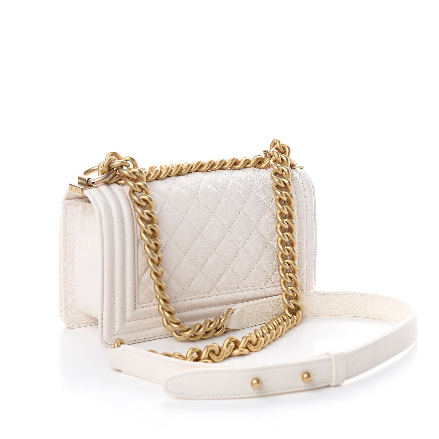 Caviar Quilted Small Boy Flap Ivory