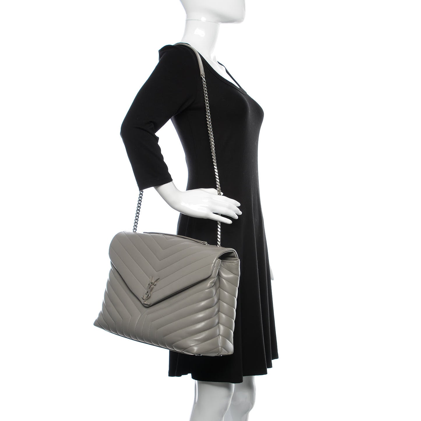 Calfskin Y Quilted Monogram Large Loulou Chain Satchel Light Grey