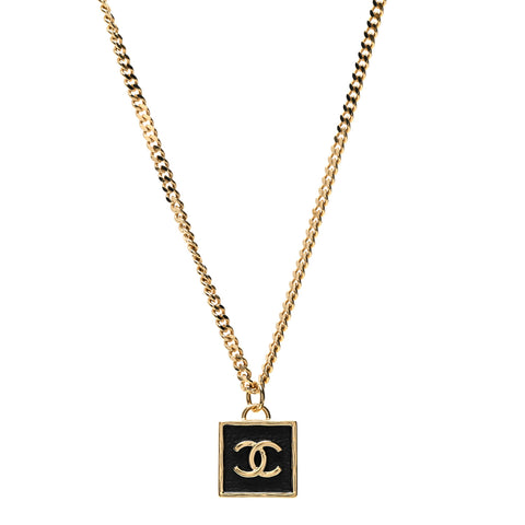 Metal CC Square Necklace Gold Black