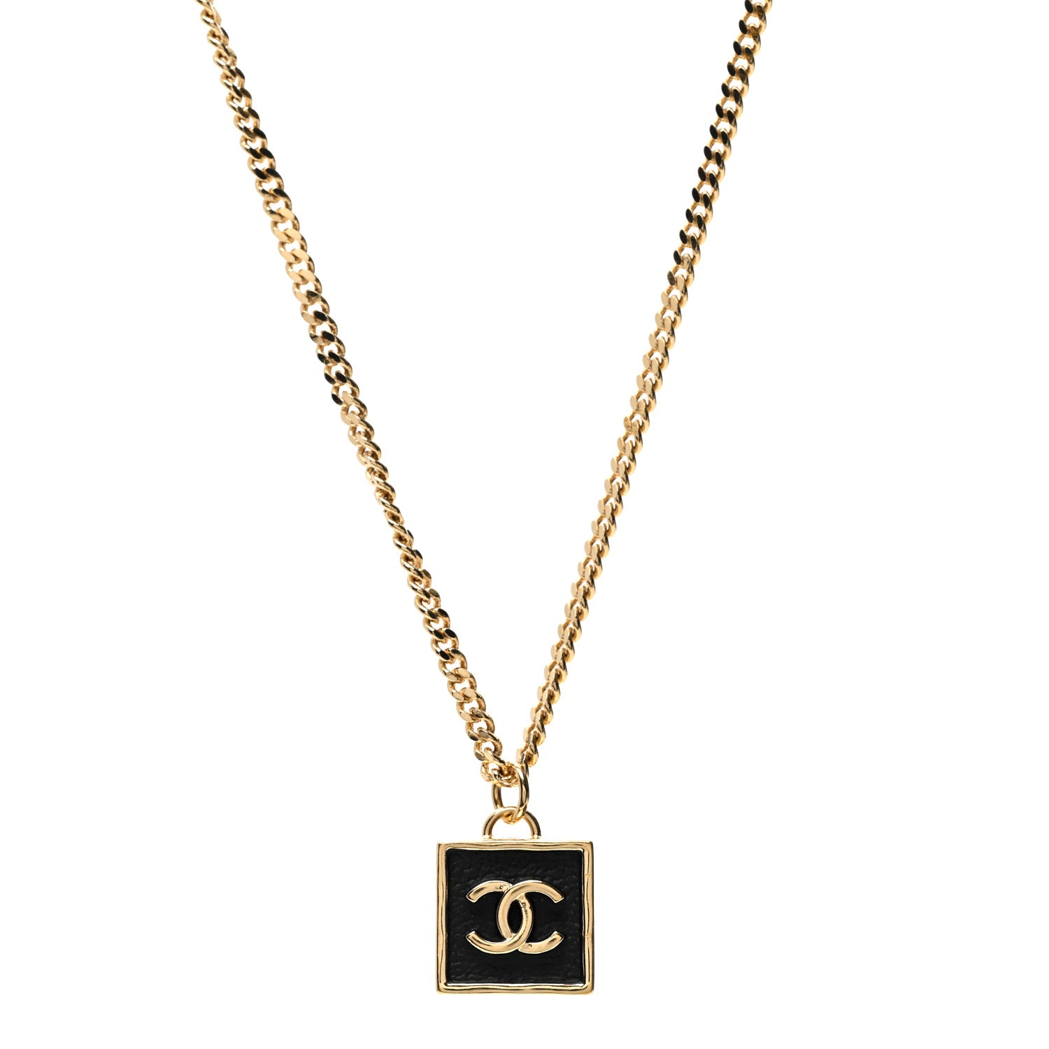 Chanel Metal CC Square Necklace Gold Black 1 of 5