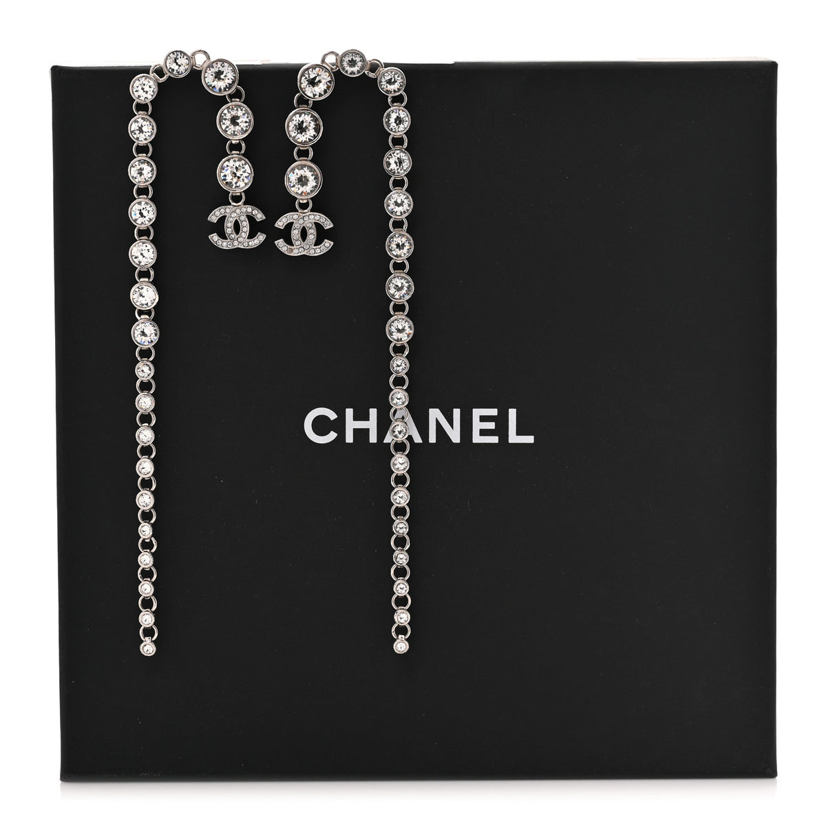Chanel Crystal CC Long Drop Earrings Silver 6 of 6