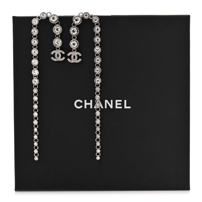 Chanel Crystal CC Long Drop Earrings Silver 6 of 6