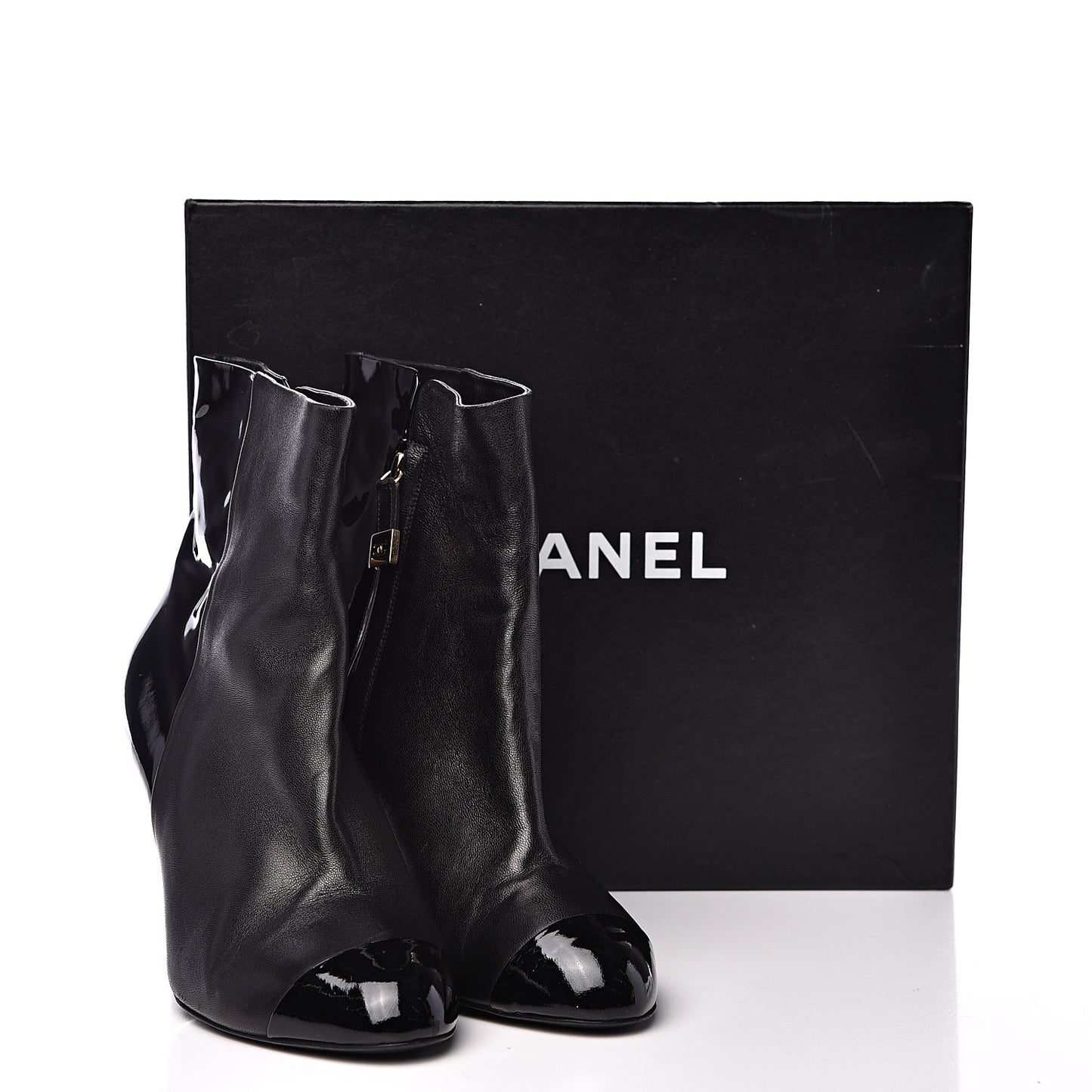 Patent Cap Toe Booties 38.5 Black