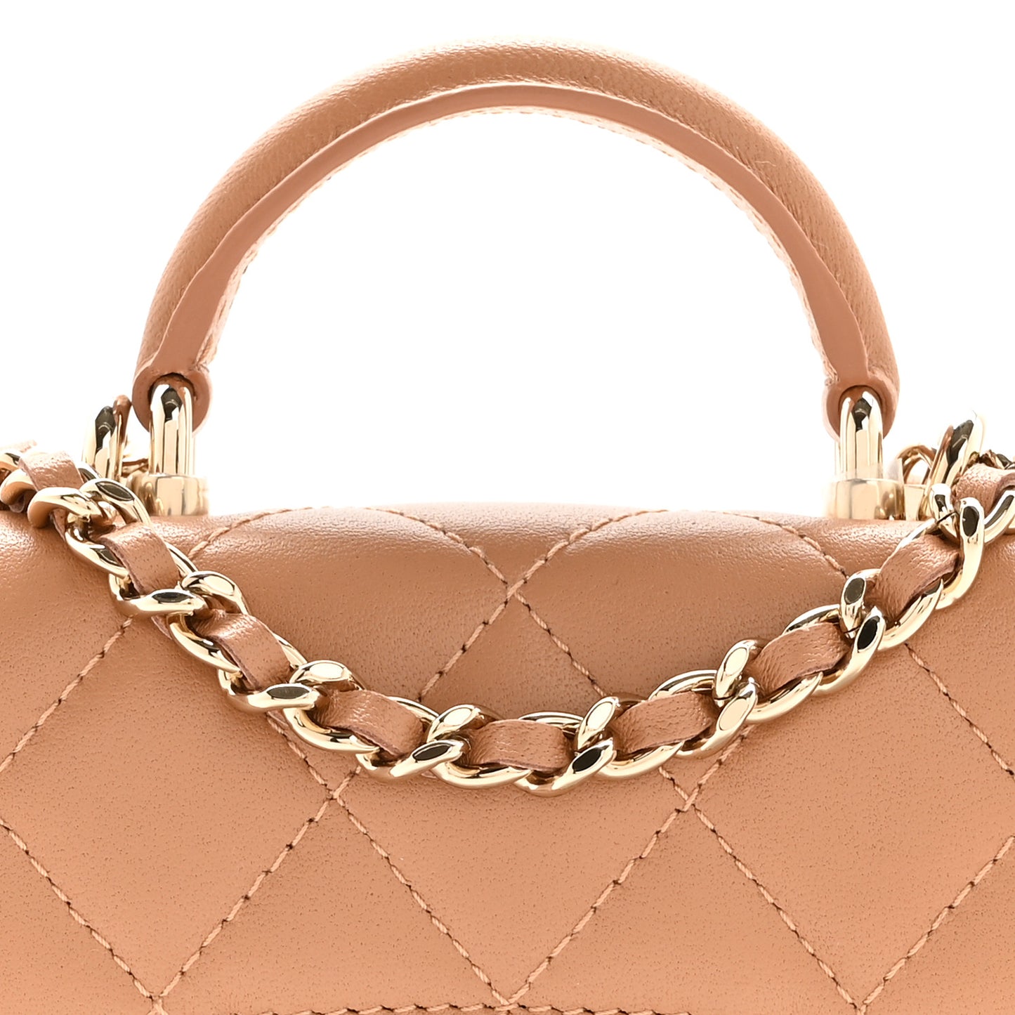 Lambskin Quilted Top Handle Flap Coin Purse With Chain Beige