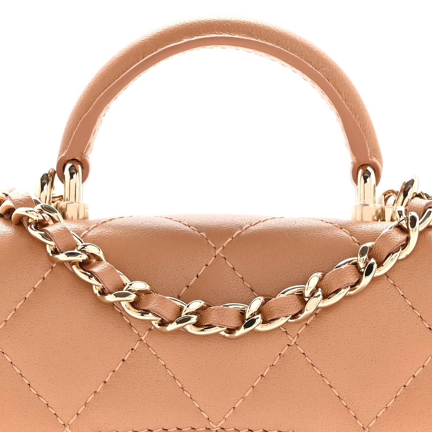 Chanel Lambskin Quilted Top Handle Flap Coin Purse With Chain Beige 9 of 14