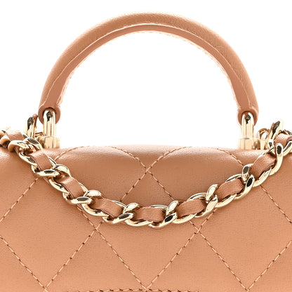 Chanel Lambskin Quilted Top Handle Flap Coin Purse With Chain Beige 9 of 14