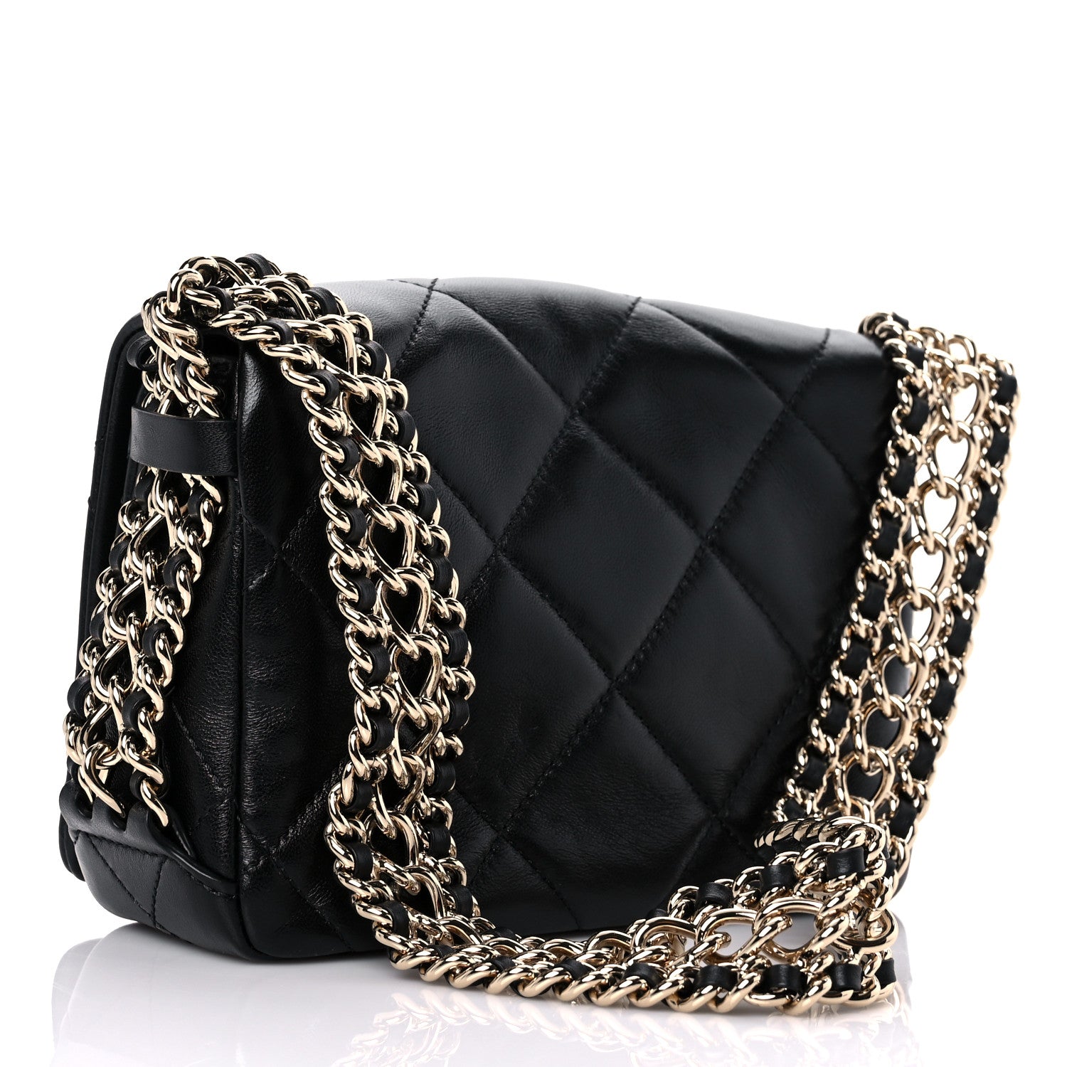 Chanel Lambskin Quilted Mini Chain Rows Flap Black 2 of 8