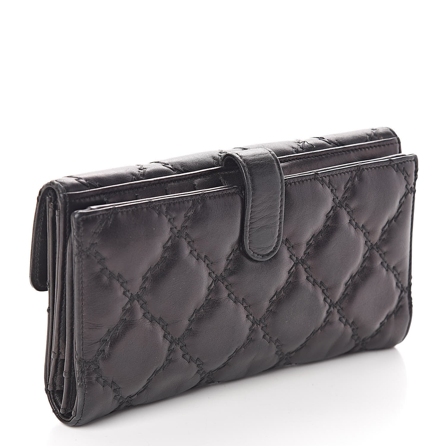 Chanel Calfskin Double Stitch Hamptons Flap Wallet Black 3 of 10
