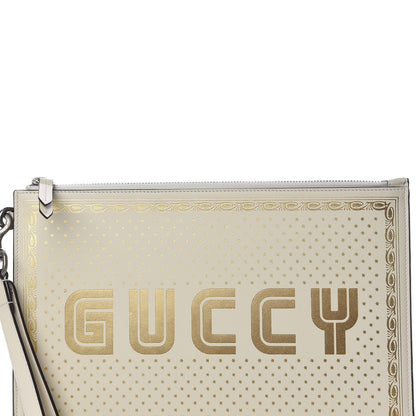 Gucci X SEGA Calfskin GUCCY Stars Zip Wristlet Pouch Mystic White Gold 10 of 10