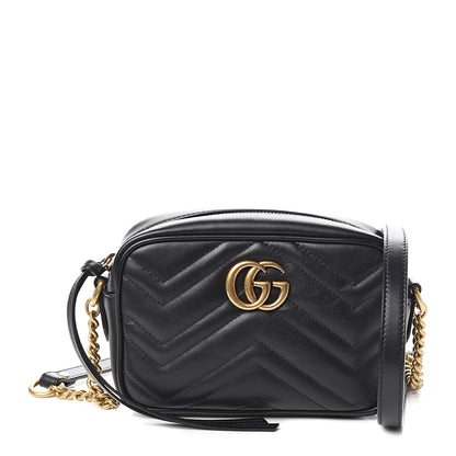 Gucci Calfskin Matelasse Mini GG Marmont Chain Shoulder Bag Black 1 of 10