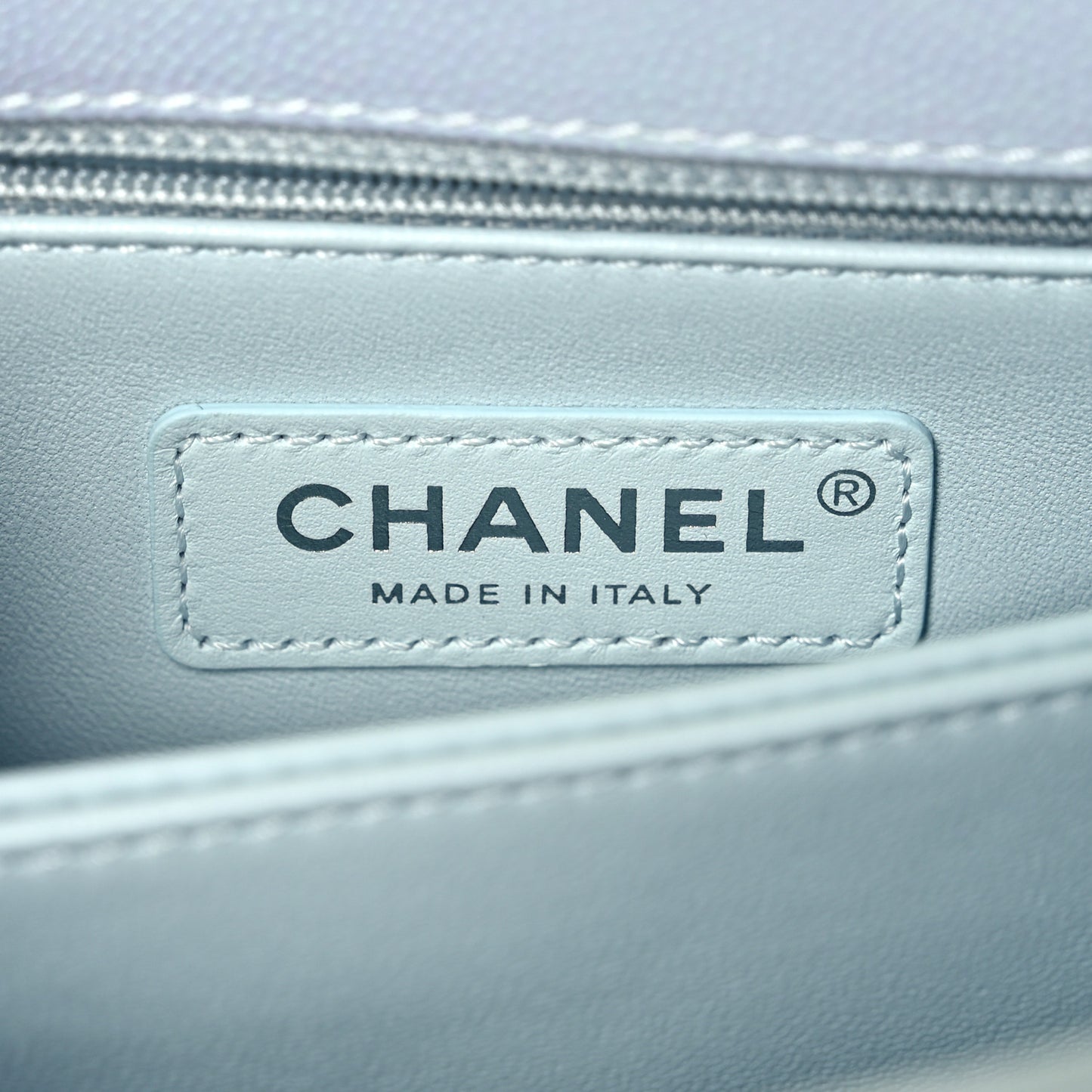 Iridescent Caviar Quilted Mini Coco Handle Flap Light Blue