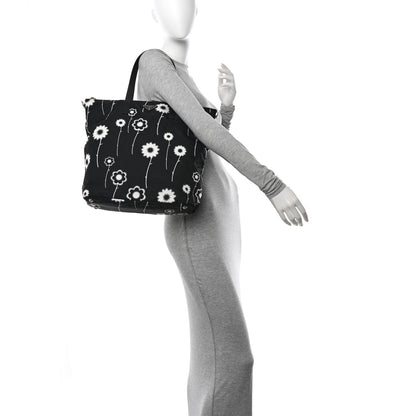 Prada Tessuto Stampato Nylon Saffiano Floral Print Tote Black White 2 of 11