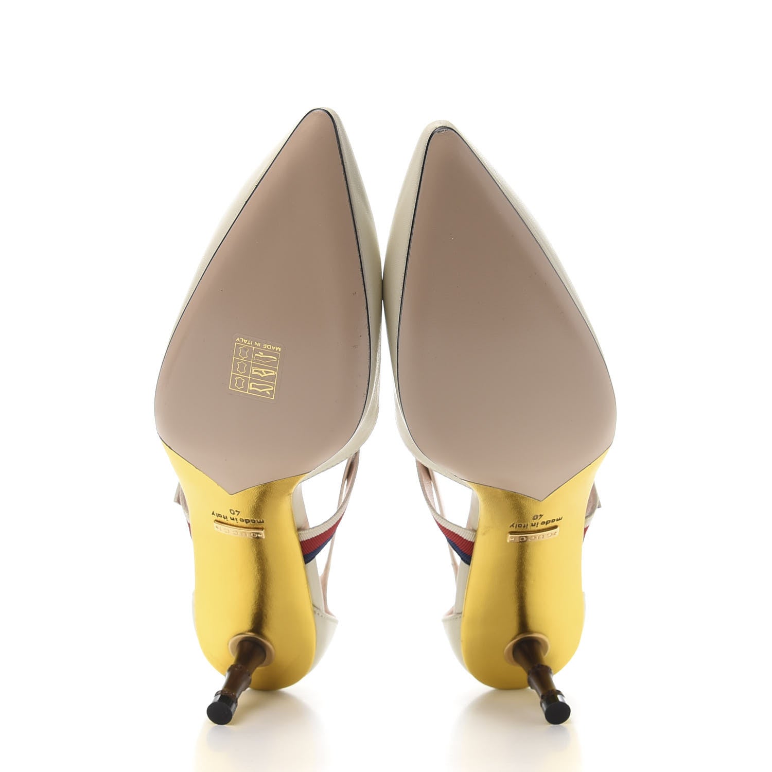 Gucci Malaga Kid Grosgrain Sylvie Web Bamboo Low Heel Pumps 40 White 6 of 9