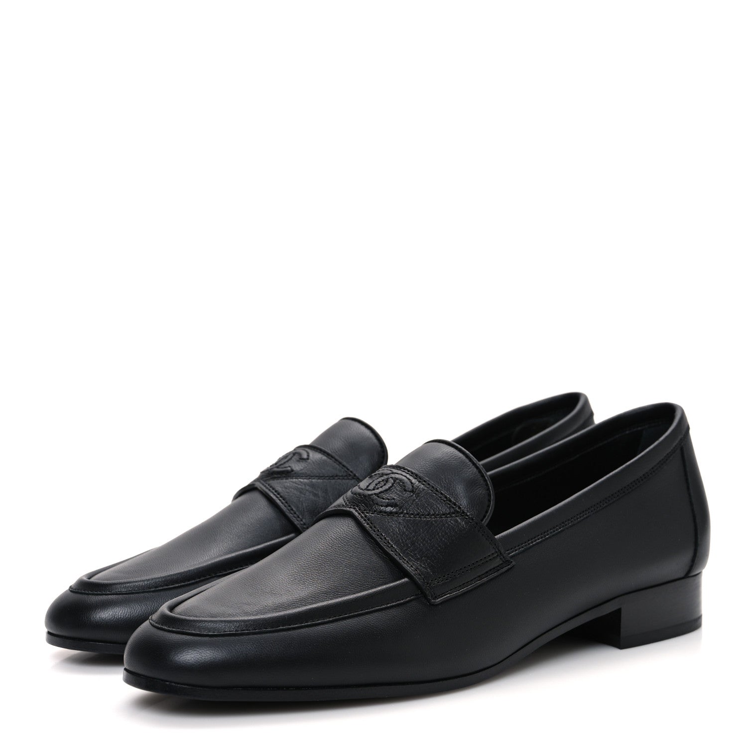 Chanel Calfskin Womens Stitched CC Loafers 38 Black 4 of 10