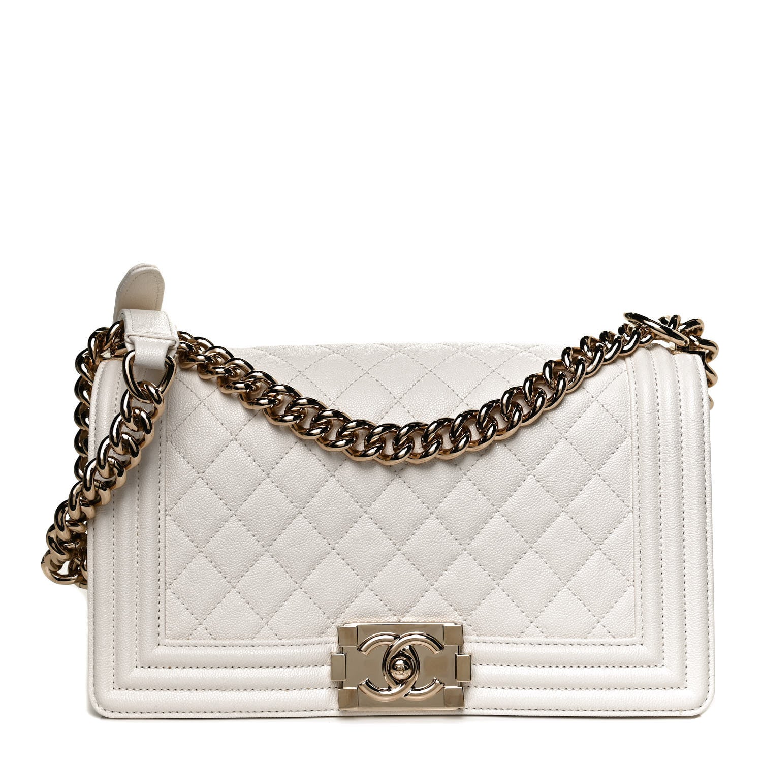 Chanel Caviar Quilted Medium Boy Flap White 1 of 10