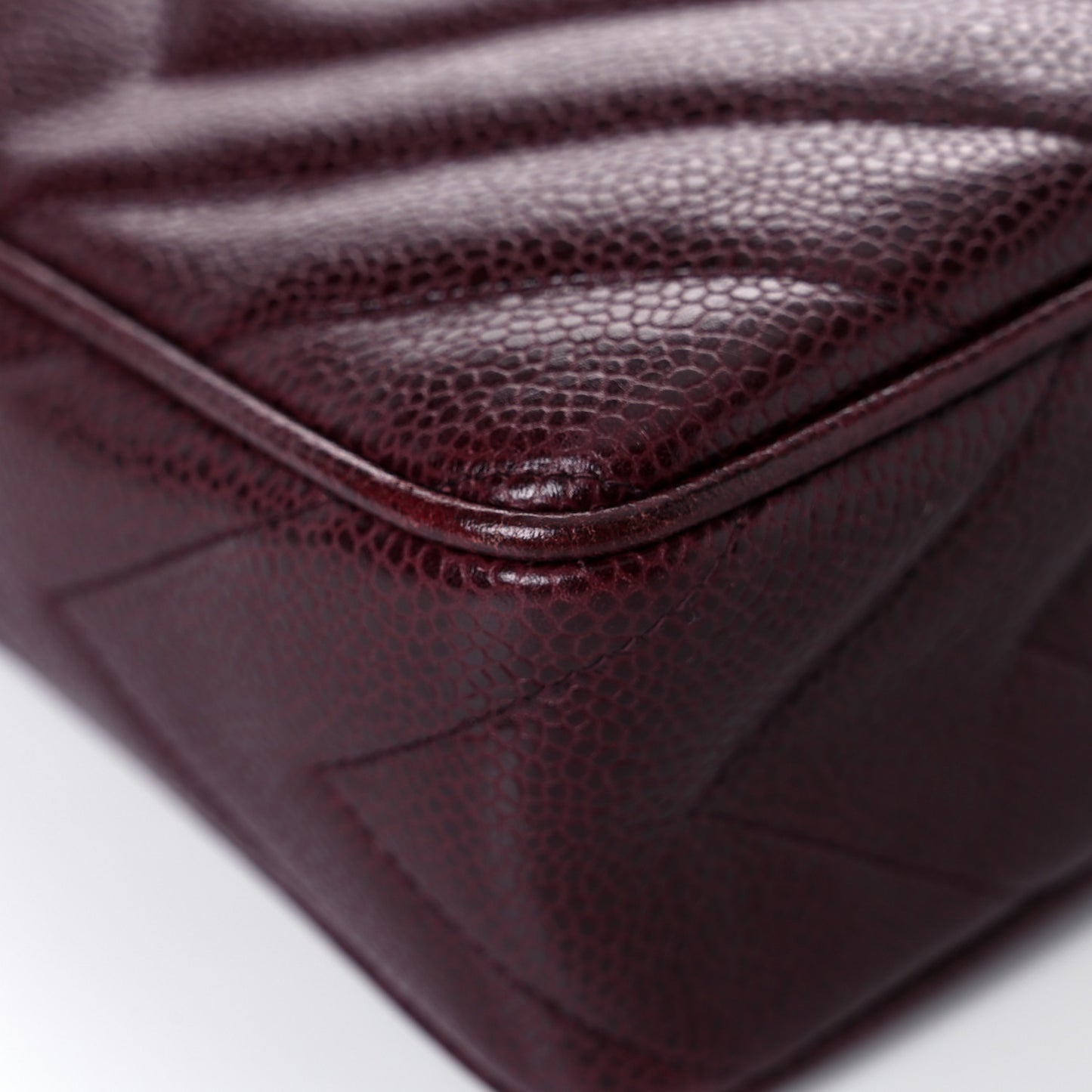 Caviar Chevron Quilted Tassel Camera Case Burgundy