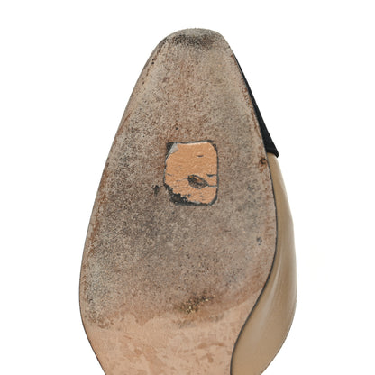 Chanel Goatskin Grosgrain Cap Toe CC Slingback Pumps 37 Beige Black 10 of 11