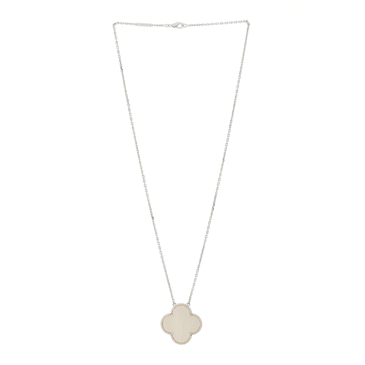 18K White Gold Mother of Pearl Magic Alhambra Pendant Necklace
