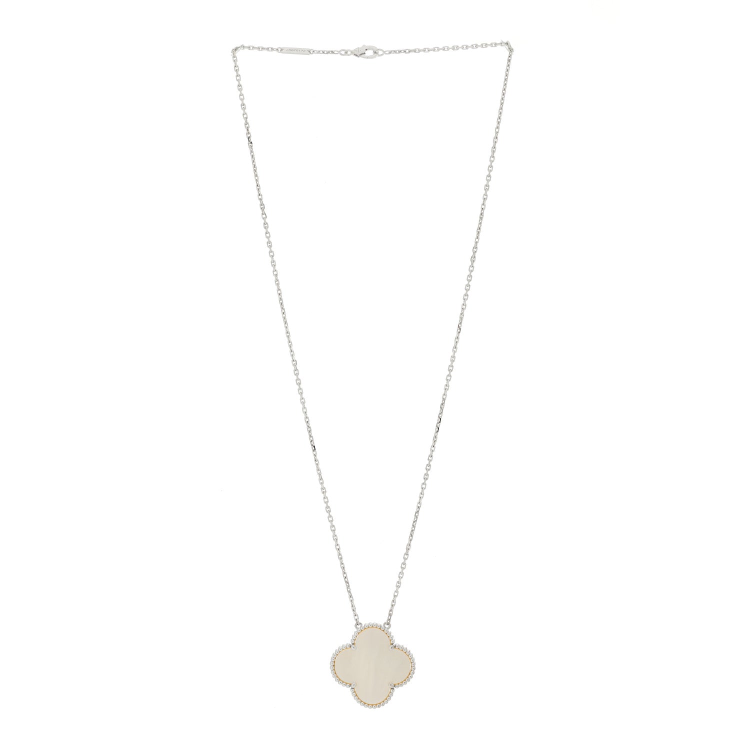 Van Cleef & Arpels 18K White Gold Mother of Pearl Magic Alhambra Pendant Necklace 3 of 6