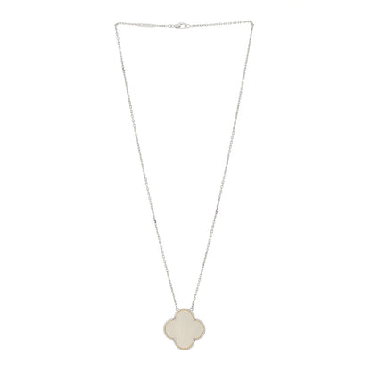Van Cleef & Arpels 18K White Gold Mother of Pearl Magic Alhambra Pendant Necklace 3 of 6