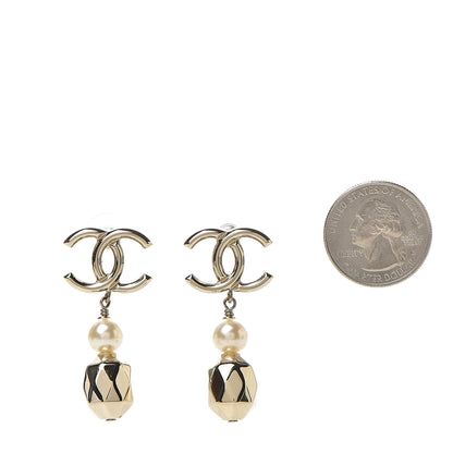 Chanel Metal Bead Pearl CC Drop Earrings Golden Pearly White 2 of 5